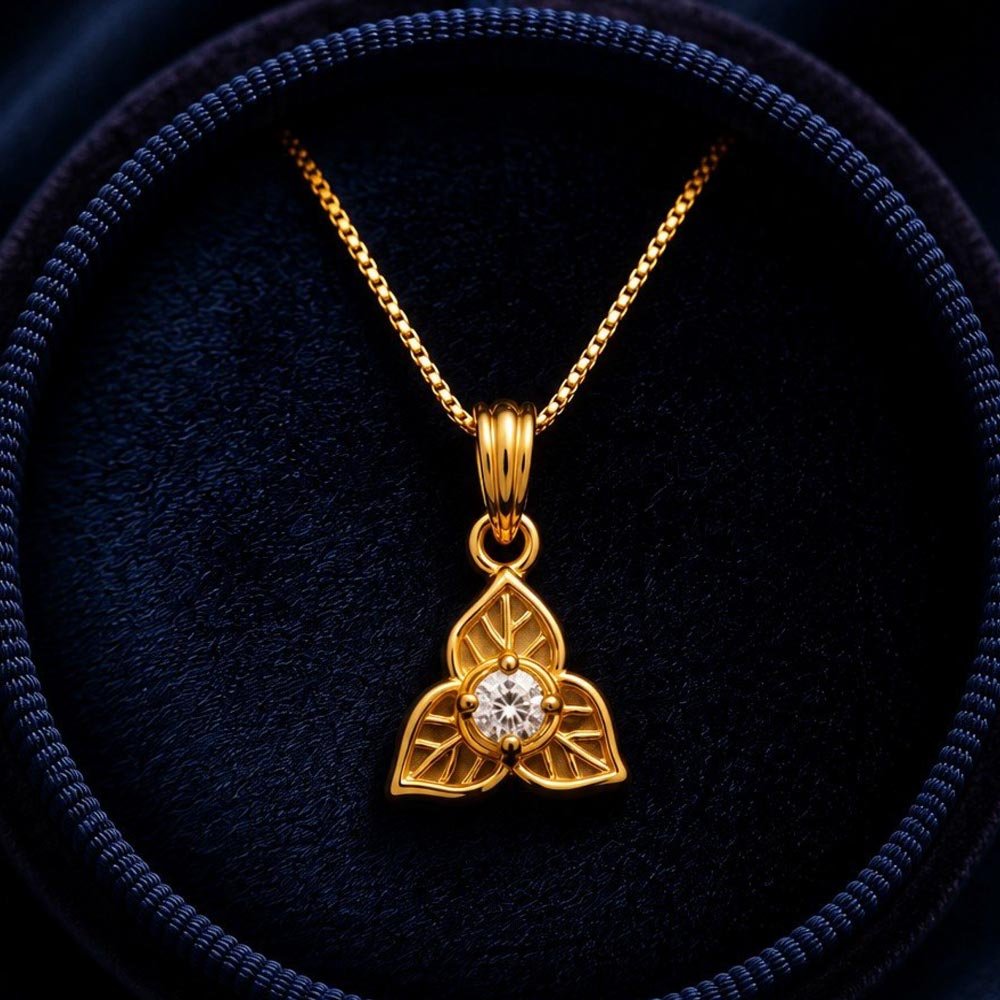 Gold Plated White Stone Floral Pendant With Chain (Art No.315)