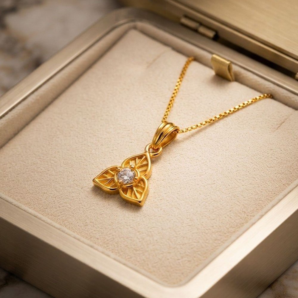 Gold Plated White Stone Floral Pendant With Chain (Art No.315) - Image 3