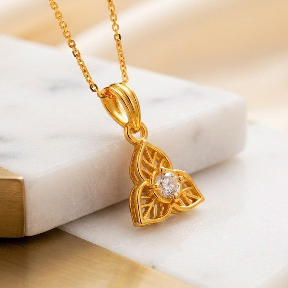 Gold Plated White Stone Floral Pendant With Chain (Art No.315) - Image 4