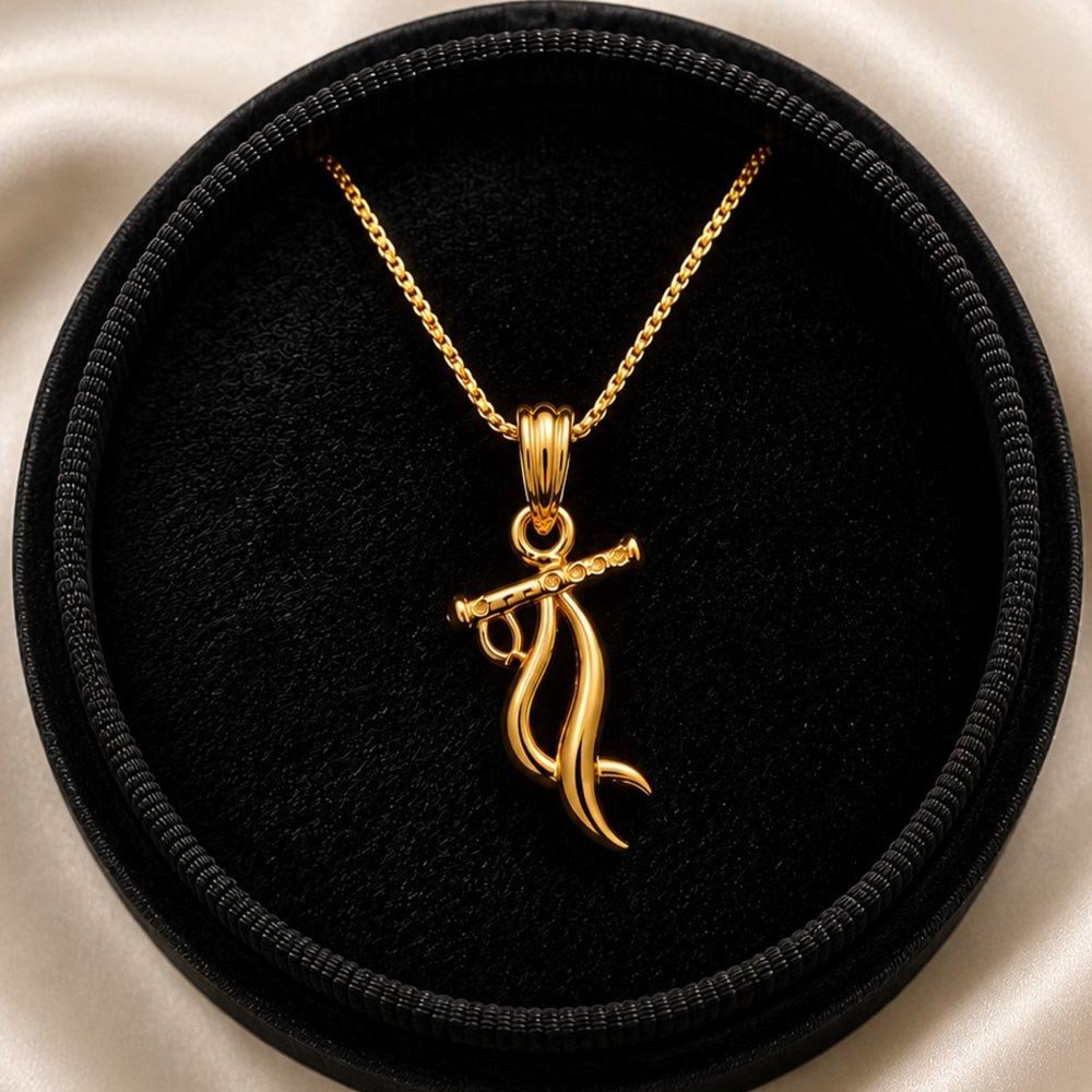 Gold Plated Lord Krishna Flute Pendant With Chain (Art No.316)