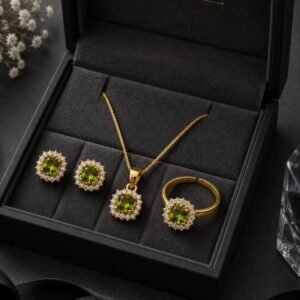 Gold Plated Green Stone Pendant Set with Earrings and Ring (Art No.360)