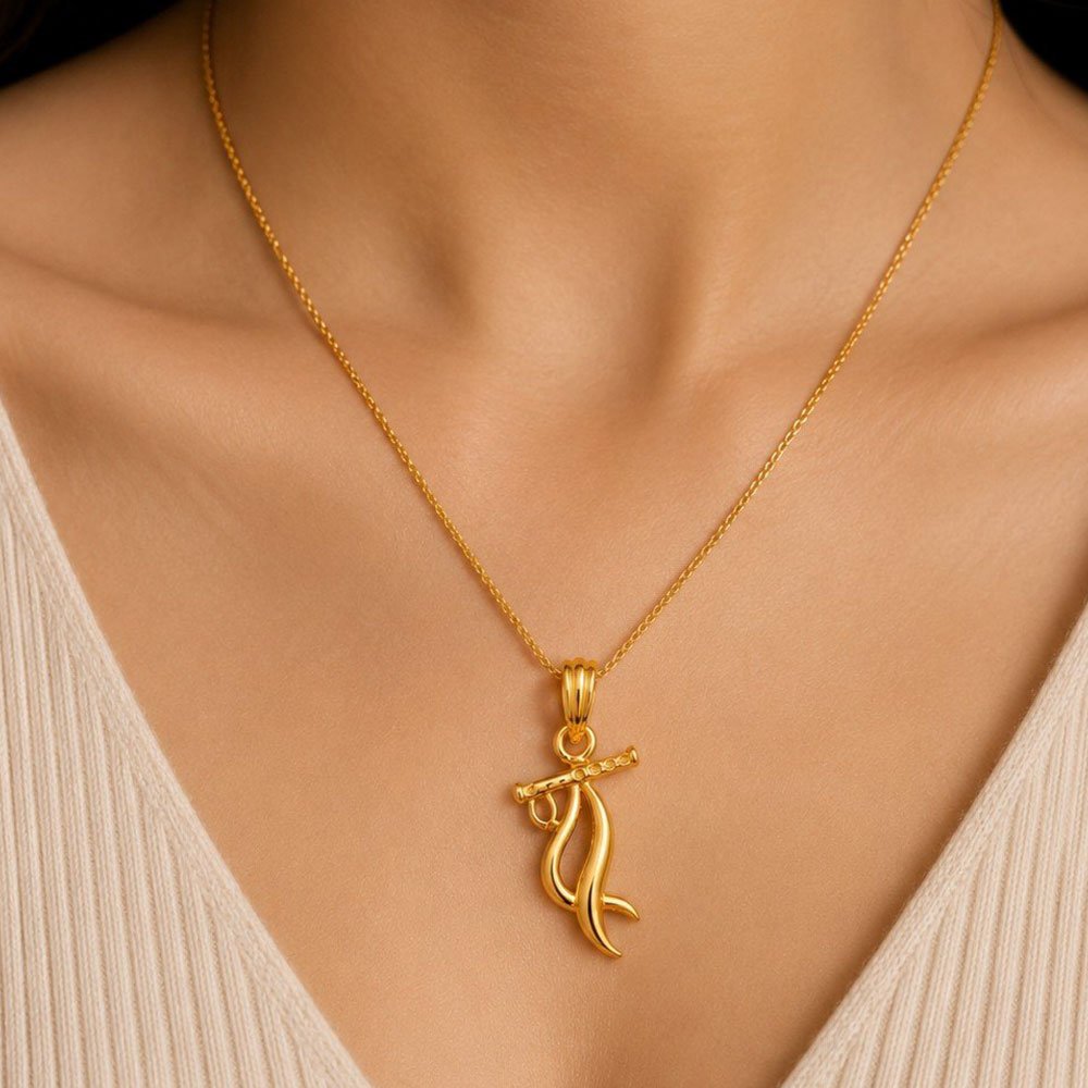 Gold Plated Lord Krishna Flute Pendant With Chain (Art No.316) - Image 2