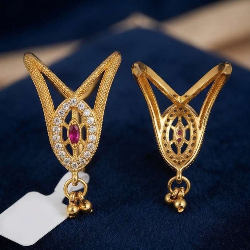 Traditional Gold Plated Maroon Stone Charm Ring (Art No.263)