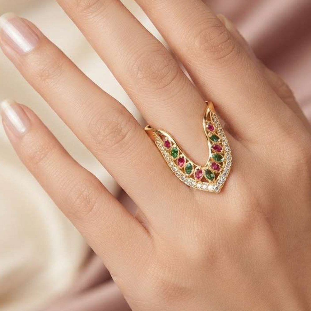 Traditional Gold Plated Multicolor Stone Designer Ring (Art No.267)