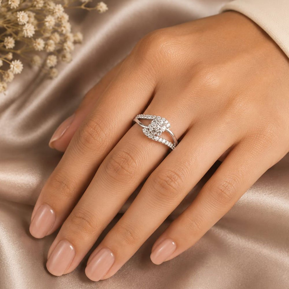Silver Plated Floral CZ Adjustable Ring (Art No. 323) - Image 2