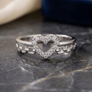 Silver-Plated Heart Shape Stone Ring (Art No. 324)