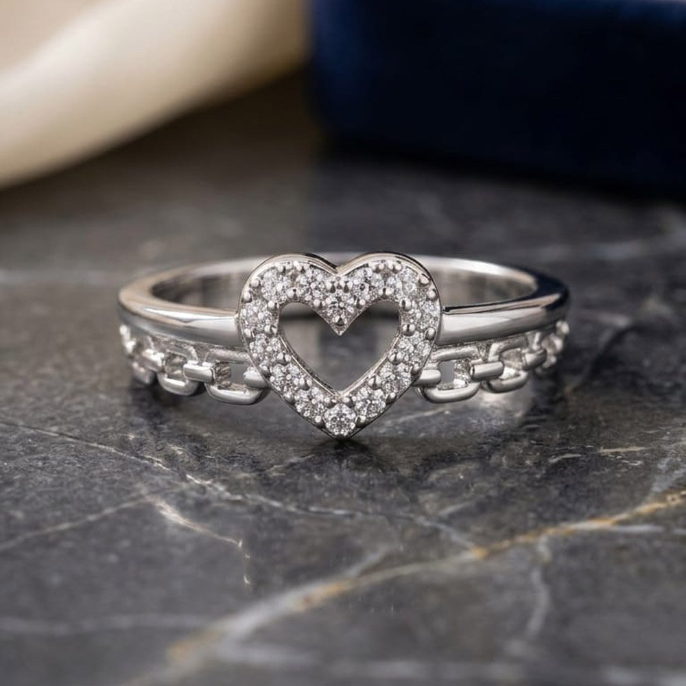 Silver-Plated Heart Shape Stone Ring (Art No. 324)