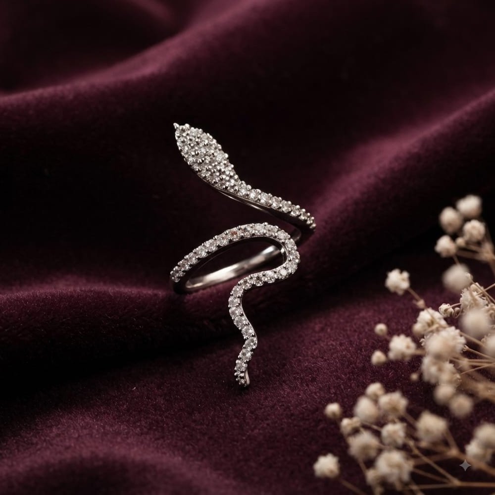 Silver-Tone Crystal Snake Wrap Ring (Art No. 325) - Image 2