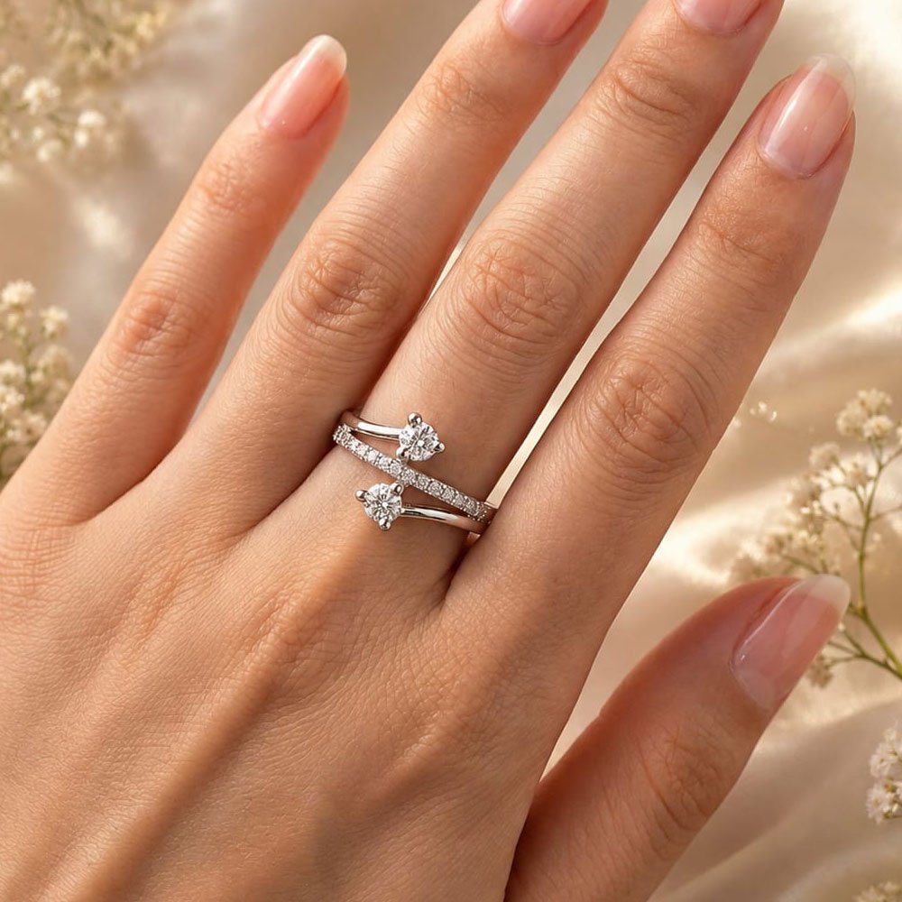 Silver Plated Double Stone Adjustable Ring (Art No. 336) - Image 2