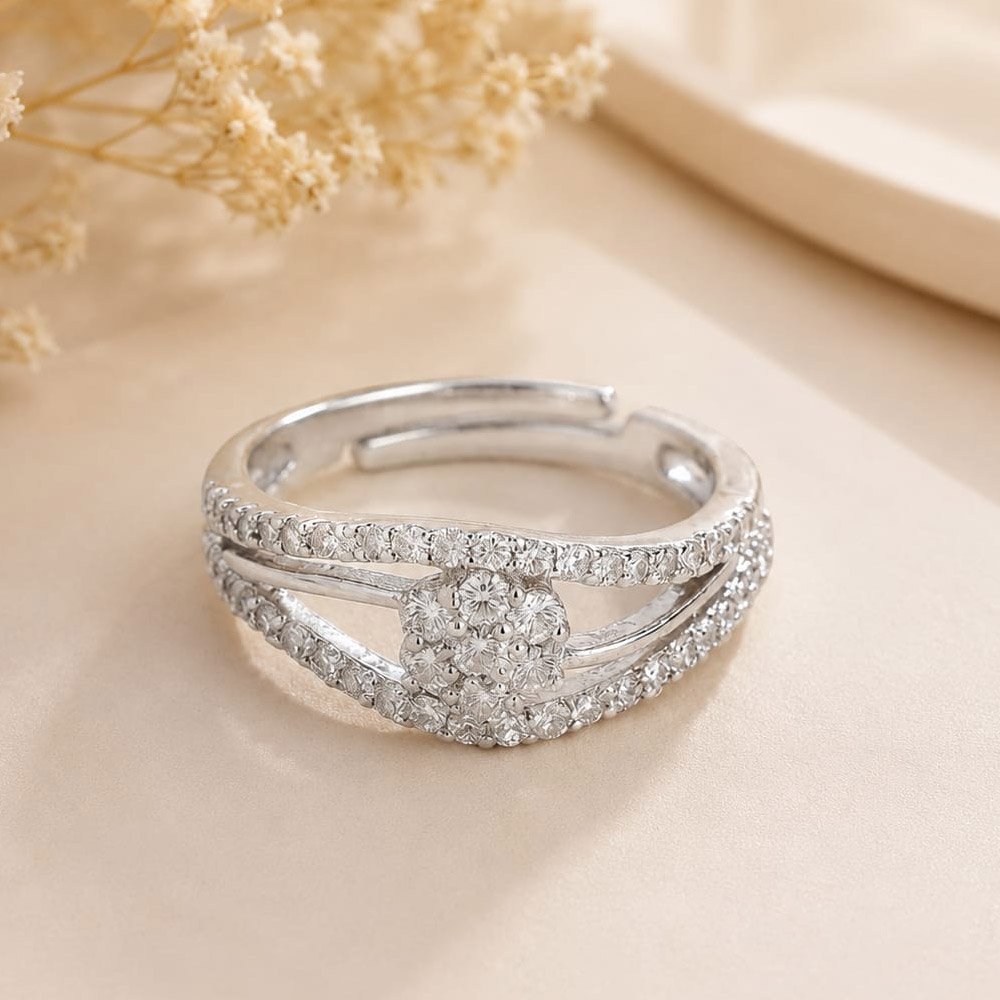 Silver-Plated Adjustable Double Band CZ Stone Ring (Art No. 339) - Image 2