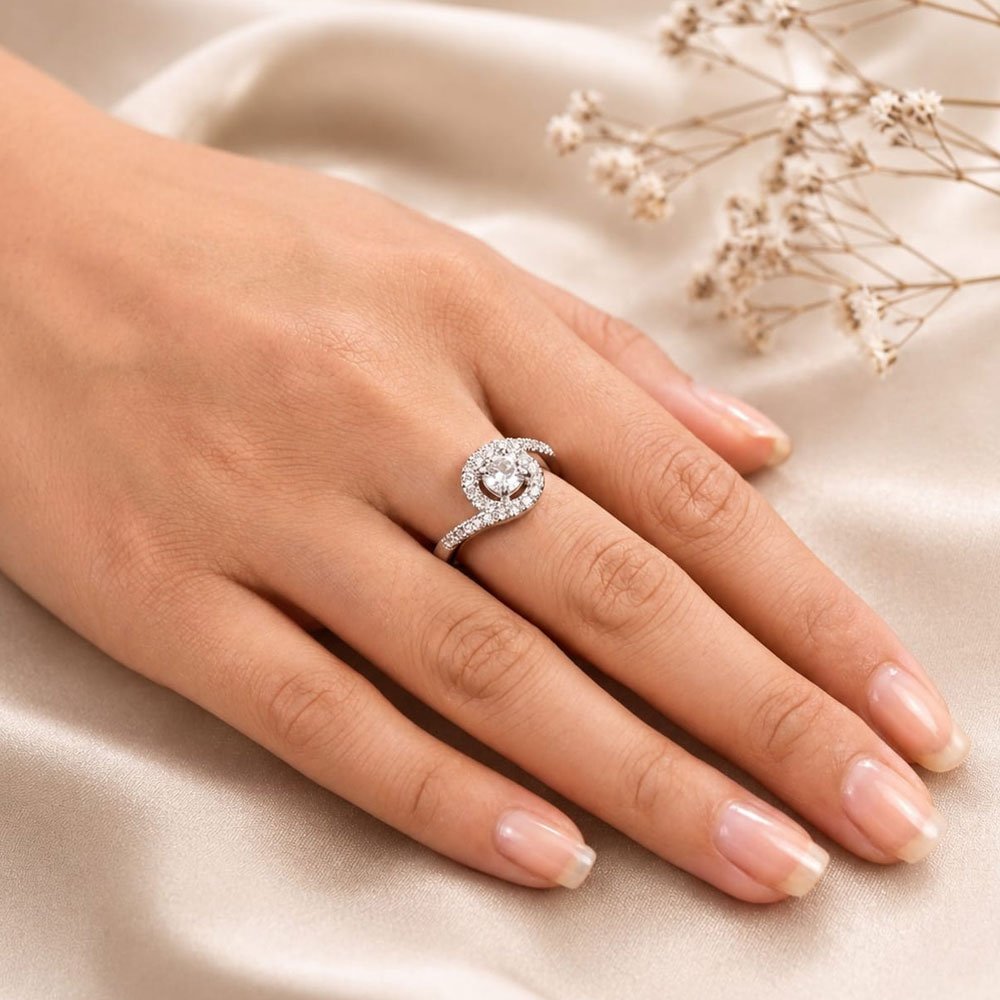 Silver Plated Halo AD Stone Adjustable Ring (Art No. 340) - Image 2