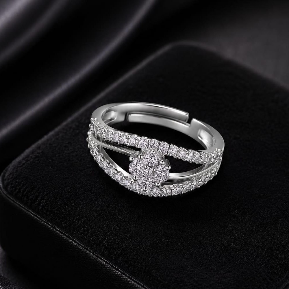 Silver Plated Floral Adjustable Ring for Women and Girls (Art No.378)