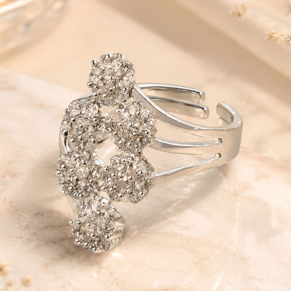 Silver Plated Floral Cluster Adjustable Ring (Art No.379)