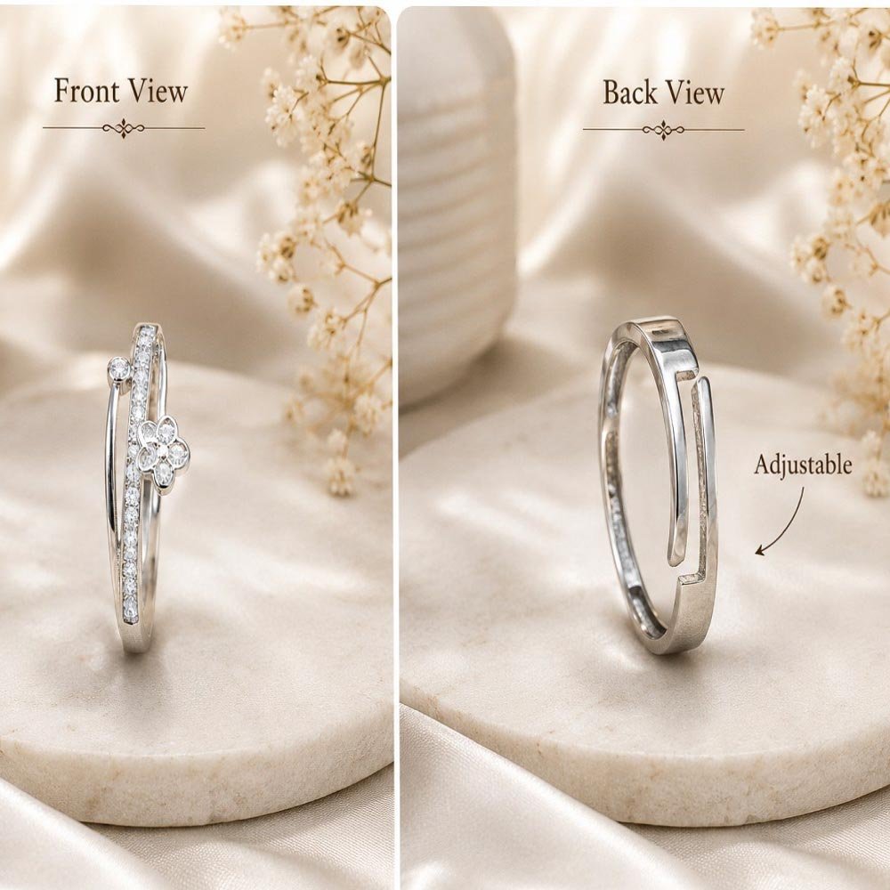 Silver Plated Floral CZ Stone Ring (Art No.294) - Image 2