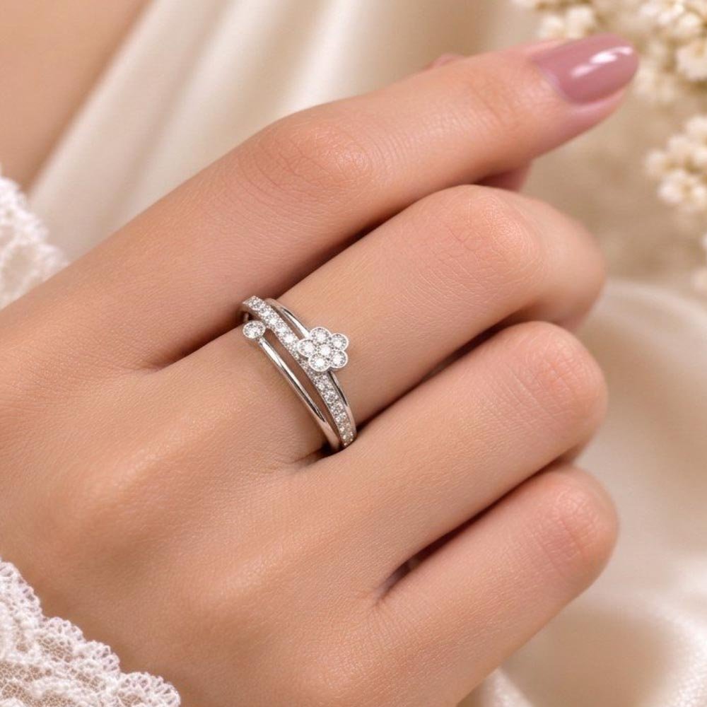Silver Plated Floral CZ Stone Ring (Art No.294) - Image 3