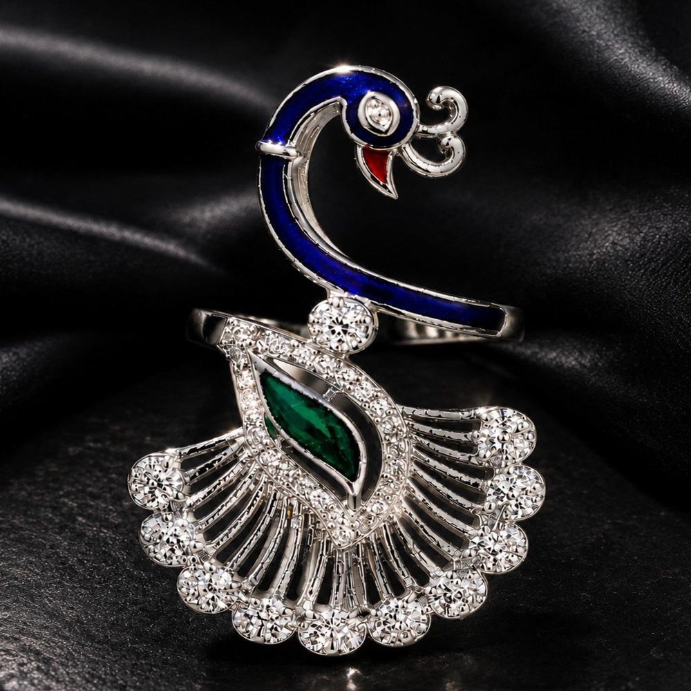 Silver Plated Peacock Adjustable Ring (Art No.297)