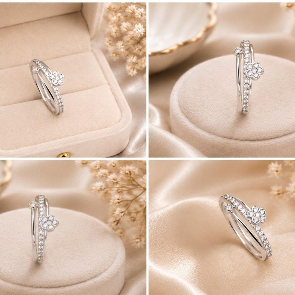 Silver Plated Floral CZ Stone Ring (Art No.294) - Image 4