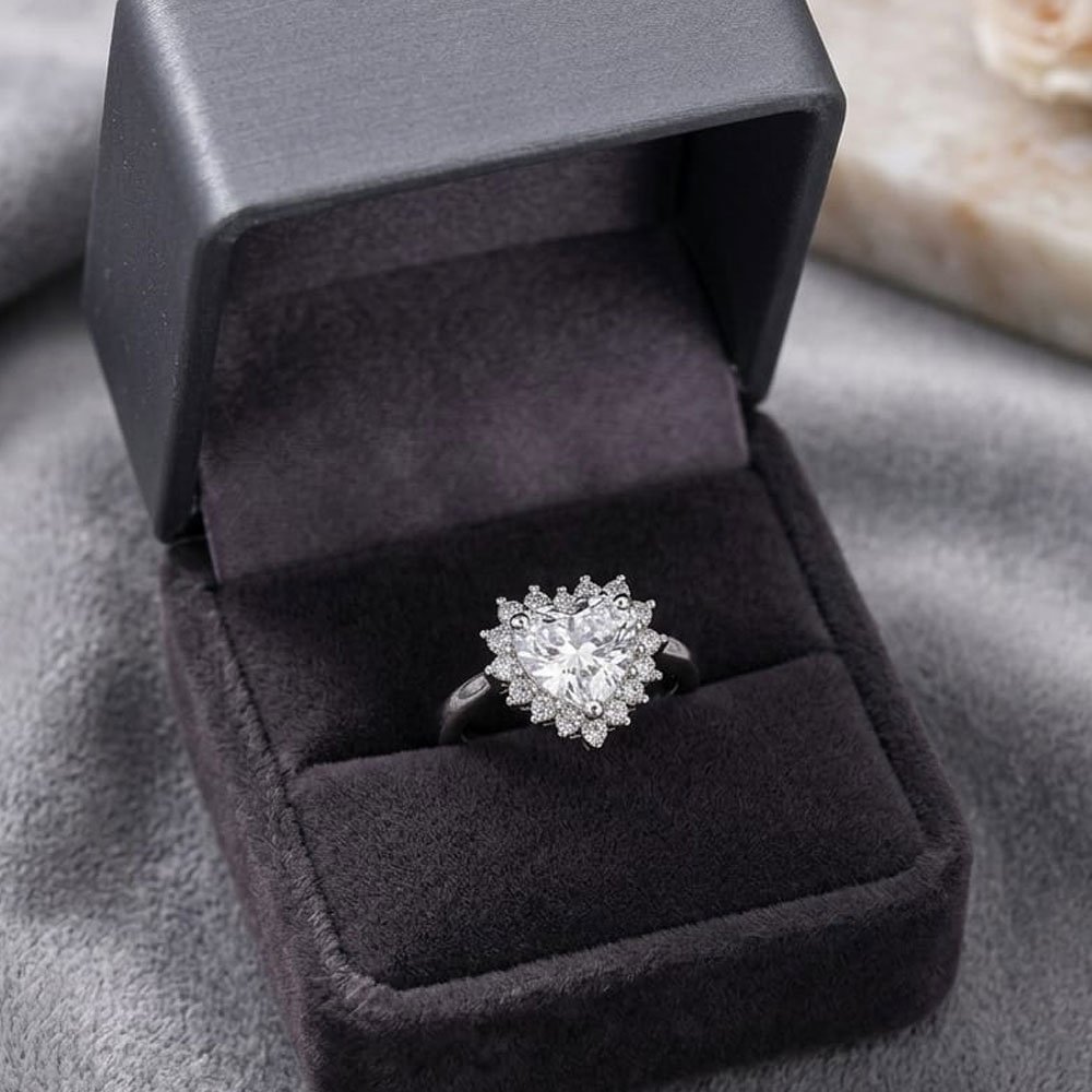 Silver Plated Heart Shape White Stone Adjustable Ring (Art No.369) - Image 3