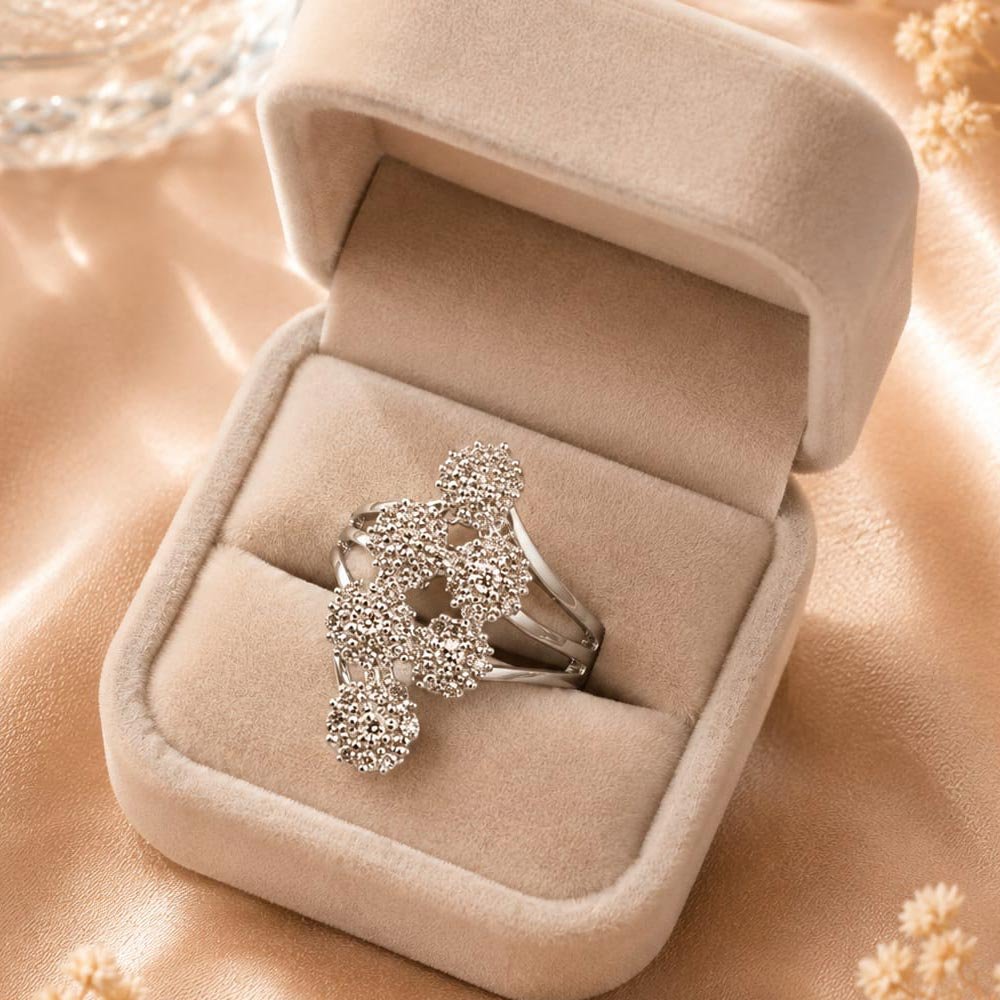 Silver Plated Floral Cluster Adjustable Ring (Art No.379) - Image 2