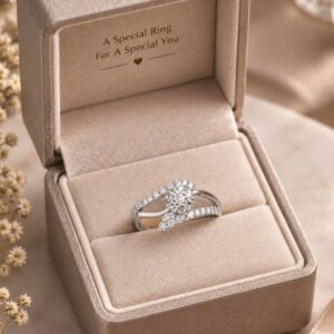 Silver Plated Floral CZ Adjustable Ring (Art No. 323)