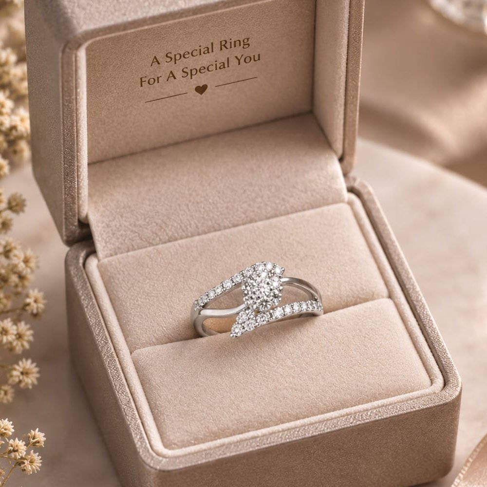 Silver Plated Floral CZ Adjustable Ring (Art No. 323)