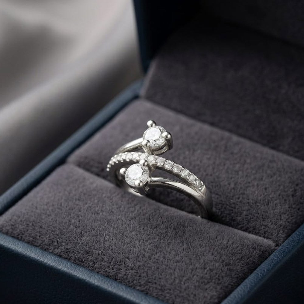 Silver Plated Double Stone Adjustable Ring (Art No. 336)