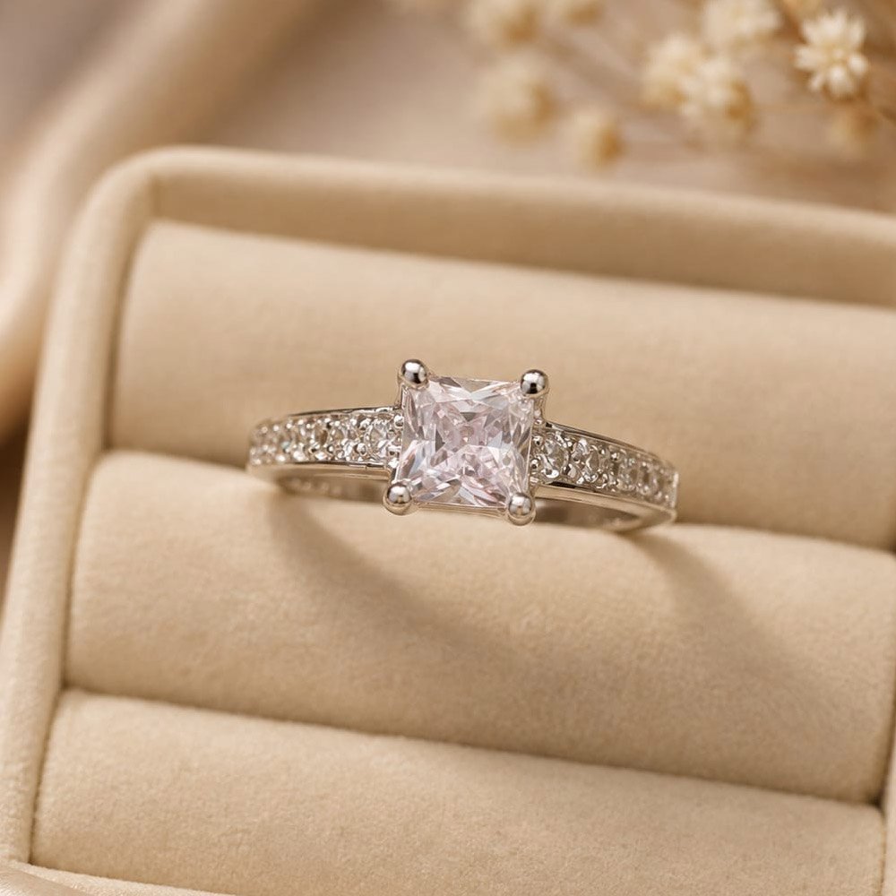 Silver Plated Square Stone Ring (Art No. 337)