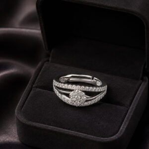 Silver-Plated Adjustable Double Band CZ Stone Ring (Art No. 339)