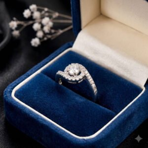 Silver Plated Halo AD Stone Adjustable Ring (Art No. 340)
