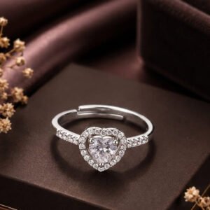 Silver Plated- Heart Solitaire CZ Adjustable Ring (Art No.342)