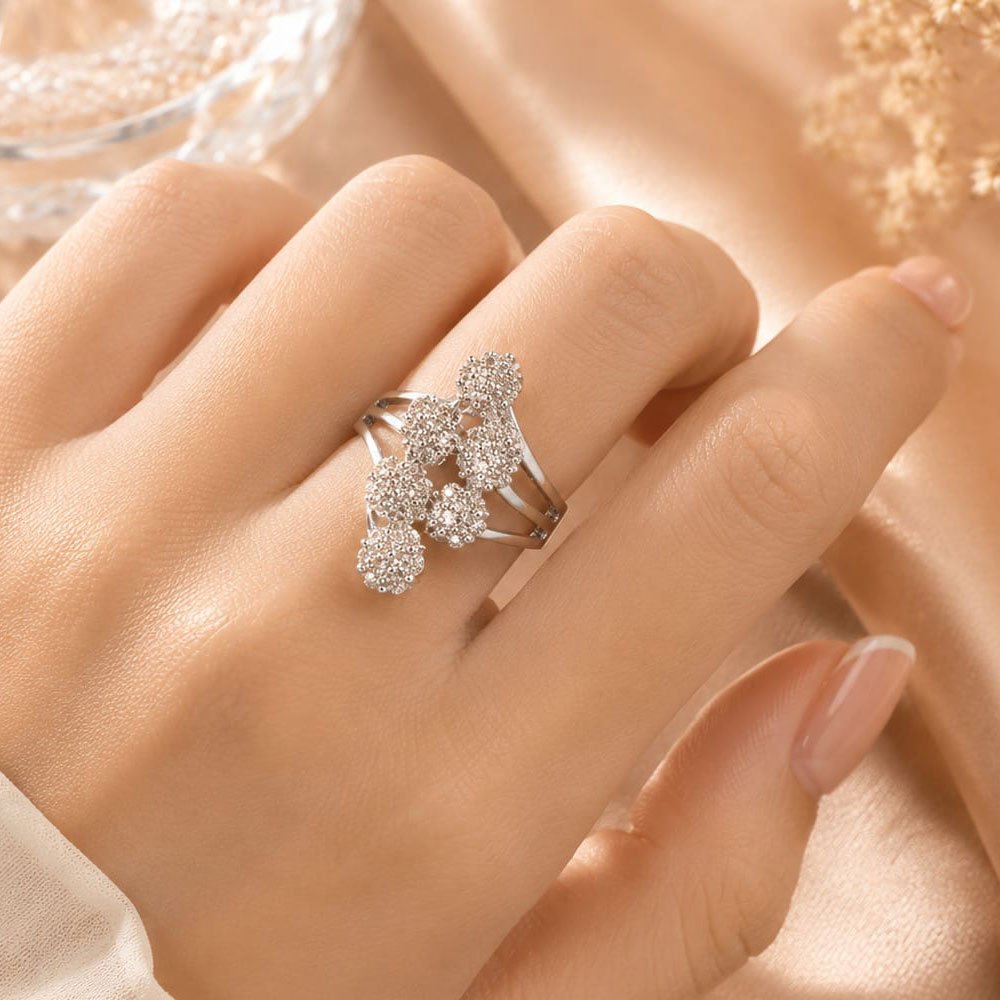 Silver Plated Floral Cluster Adjustable Ring (Art No.379) - Image 3