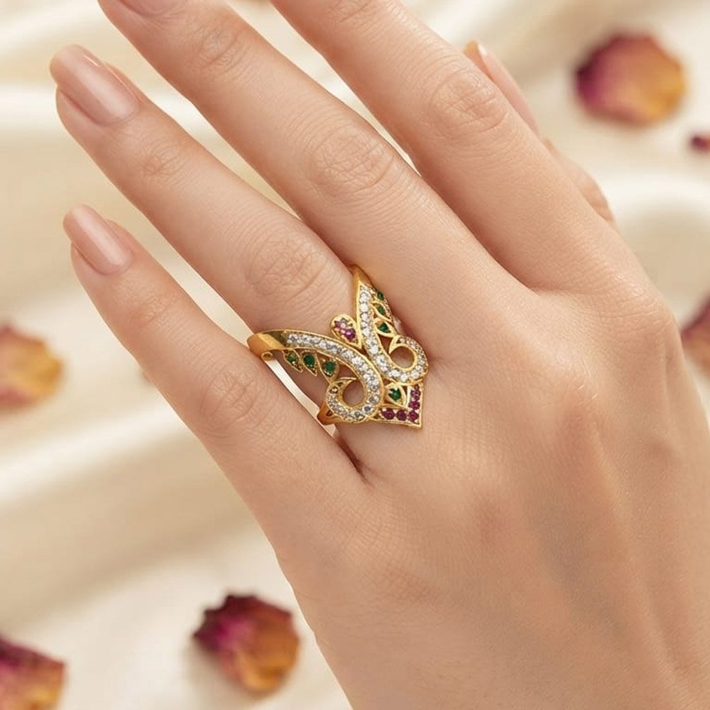 Gold Plated Butterfly Stone Adjustable Ring (Art No.286) - Image 2