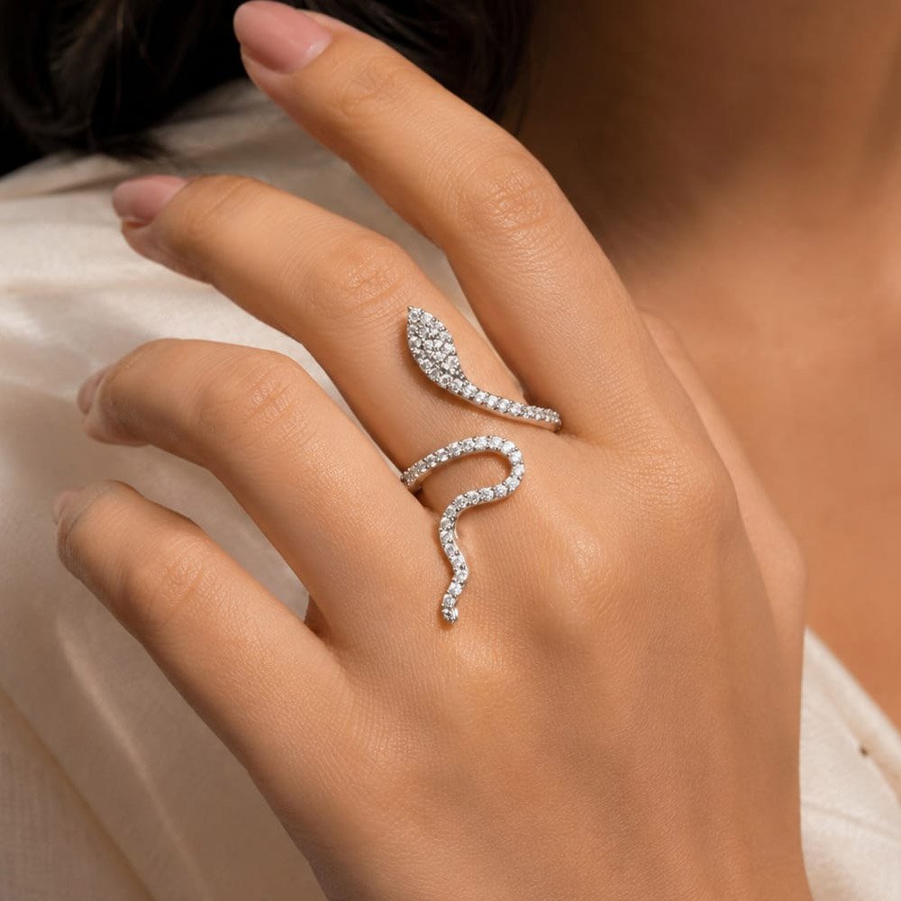 Silver-Tone Crystal Snake Wrap Ring (Art No. 325) - Image 3