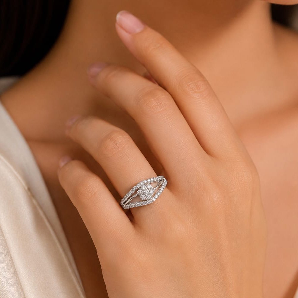 Silver-Plated Adjustable Double Band CZ Stone Ring (Art No. 339) - Image 3