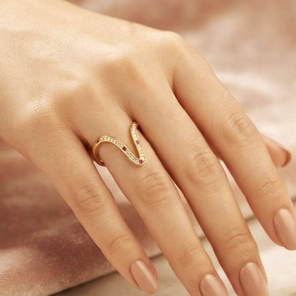 Traditional Gold Plated Maroon Stone Curved Ring (Art No.266)