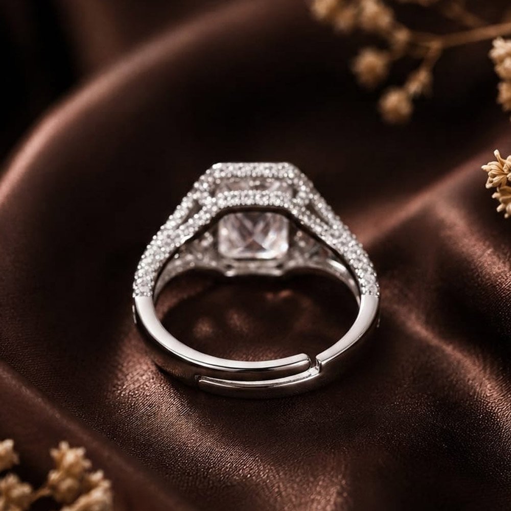 Silver Plated Emerald Cut CZ Halo Ring (Art No. 343) - Image 3