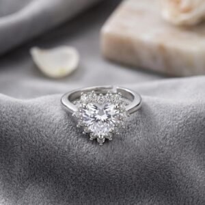 Silver Plated Heart Shape White Stone Adjustable Ring (Art No.369)