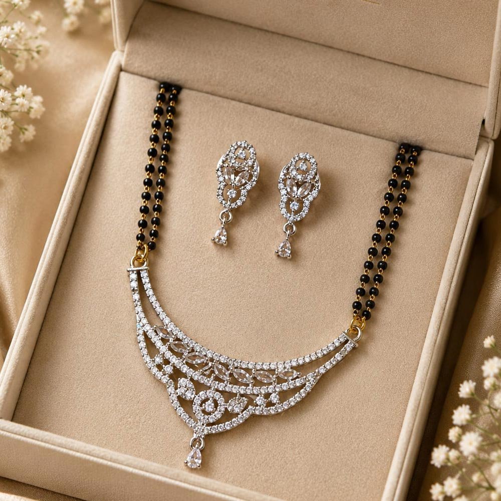 Silver Plated Leaf Design AD Stone Mangalsutra Set (Art No.370) - Image 2